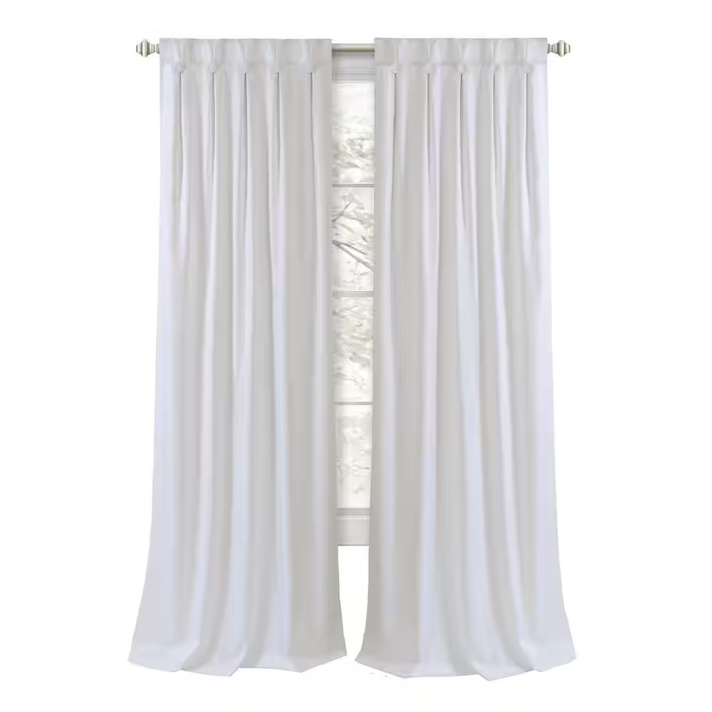 Grant White Polyester Solid Pattern 34 In. W X 84 In. L Button Pleated Back Tab