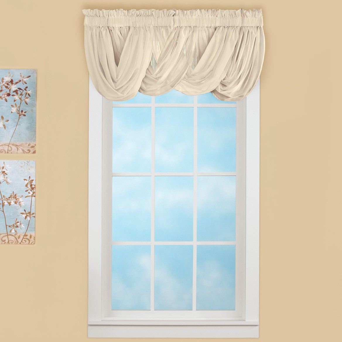 2-Piece Sheer Scoop Valance Set, Taupe