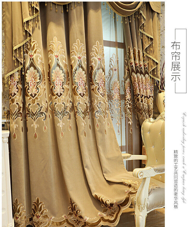 American chenille luxury embroidered coffee gold cloth curtain valance C964