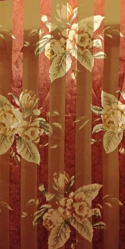 Sheer Curtains Pack of 2 Floral Striped Design 82″x58″ Red