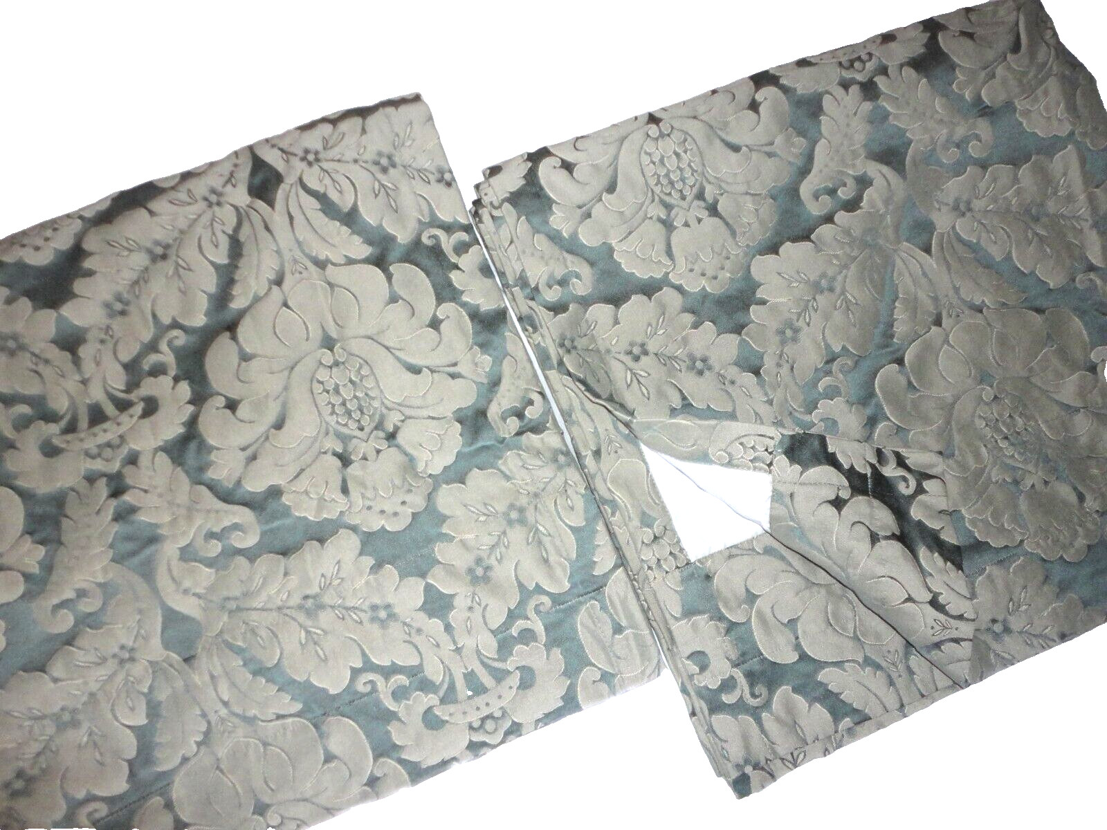 CROSCILL ELOISE BLUE FLORAL LEAF DAMASK (2) LINED PANELS CURTAINS 40X84