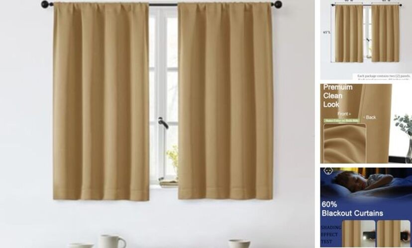 Sally Short Blackout Curtains for Bedroom Living 40″W x 45″L (Pack of 2) Gold