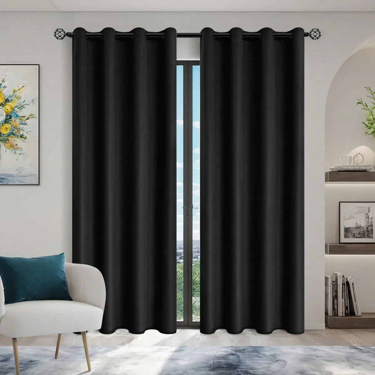 Short Blackout Curtains 45 inch Long -Thermal Insulated Black Curtains, 2 Panels