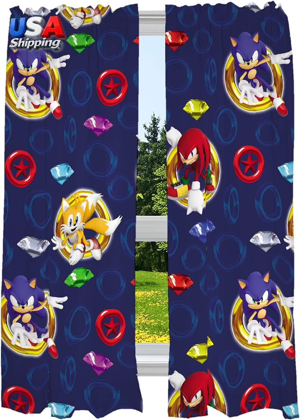 Kids Room Window Curtains Drapes Set, 82 in X 63 In, Sonic the Hedgehog, Anime