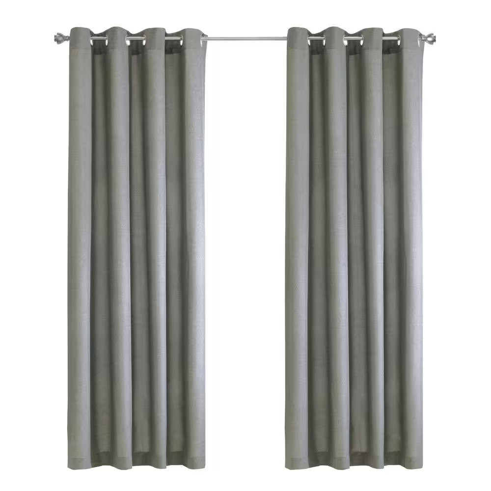 Milo Grey Polyester Faux Linen 52 In. W X 84 In. L Grommet Indoor Light Filterin