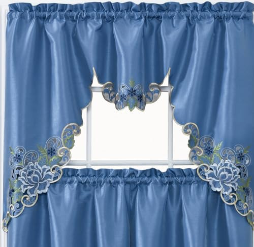 GOHD Passionate Bloom Kitchen Curtain Swag Valance and Tier Set Nice
