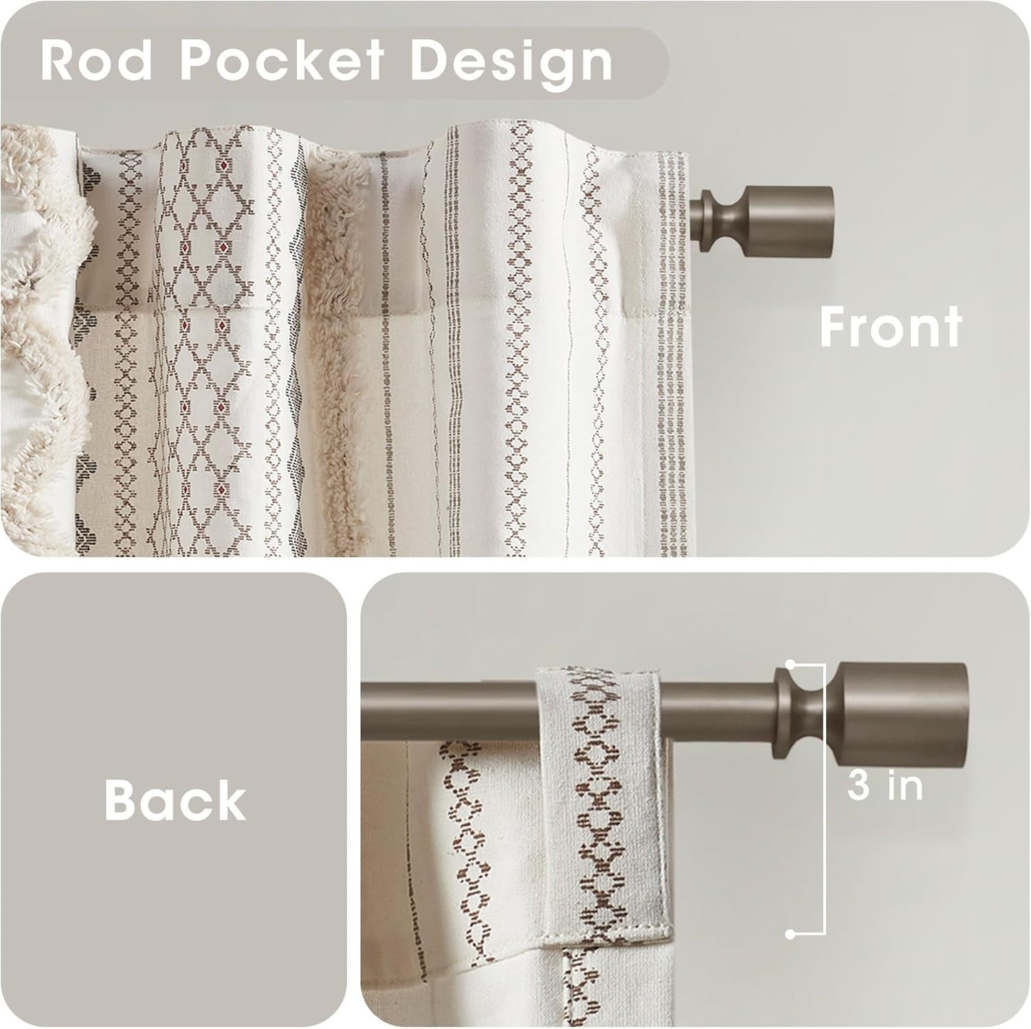 INK+IVY Imani Cotton Rod Pocket Tufted Chenille Stripe Top Drapes 50″W x 108″L