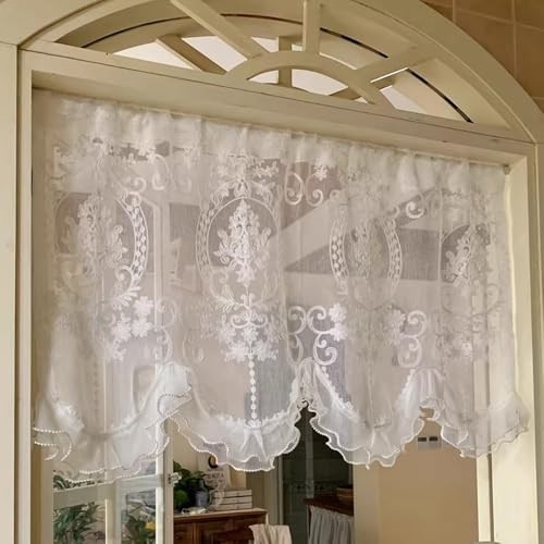 Short Lace Valances for Windows, Ruffle Lace Pearl 43″W x 26″L (Pack of 1)