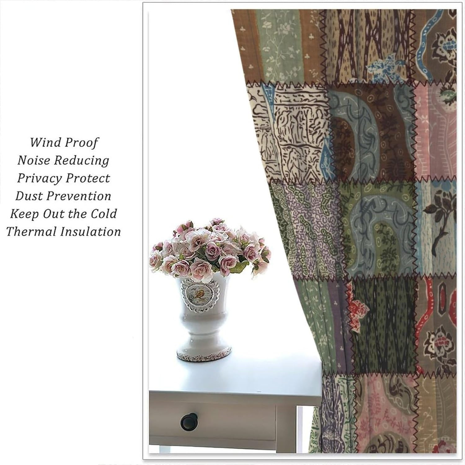Boho Patchwork Curtains,Vintage Colorful Bohemian Splicing Print Drapes for Bedr