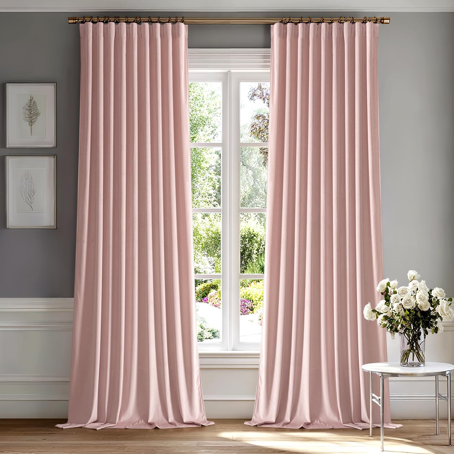 Baby Pink Velvet Curtains 84 inches 2 Panels – Luxury Room Darkening Window D…