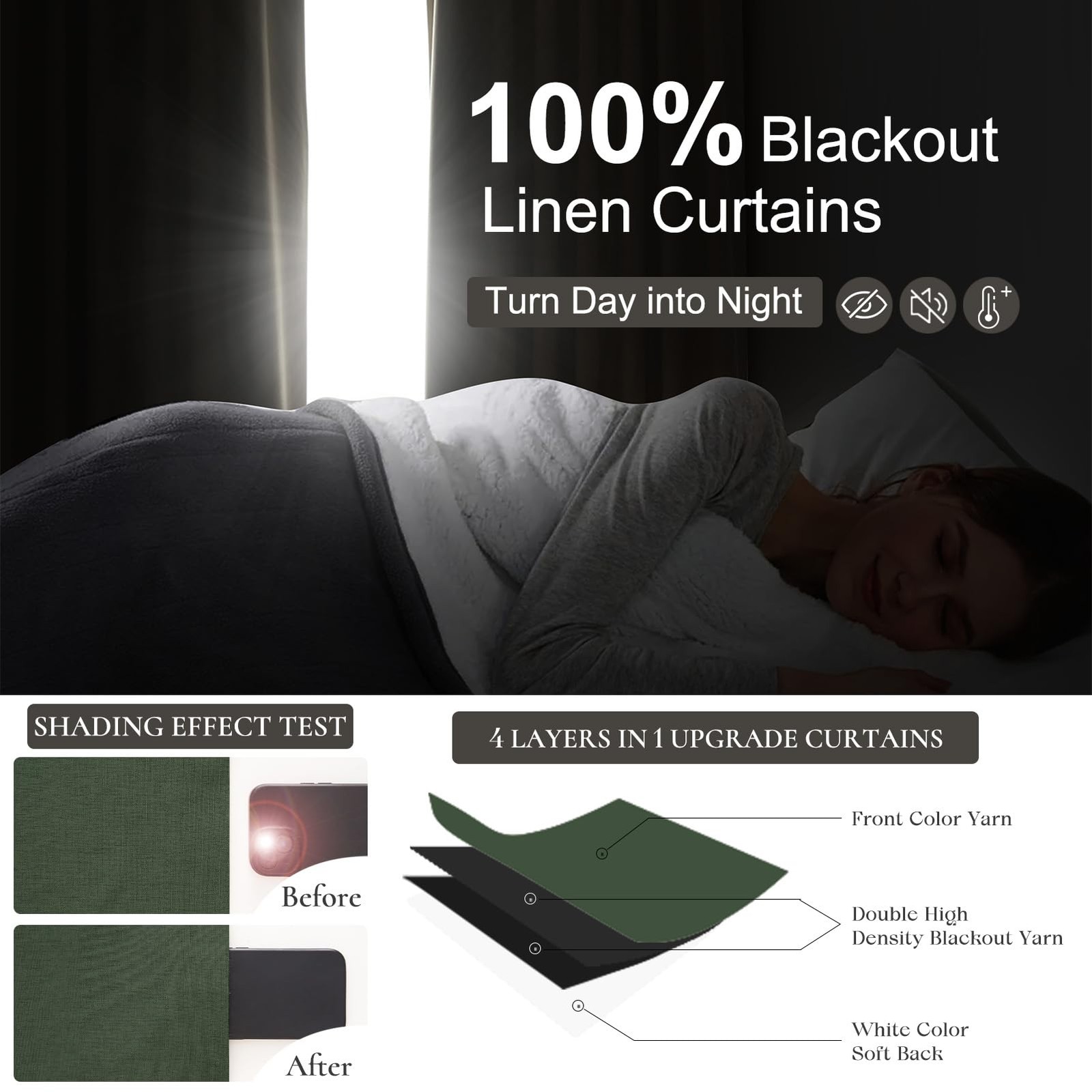 Dark Olive Green Pleated Curtains 92 Inches Long, Blackout Spring Curtain for…