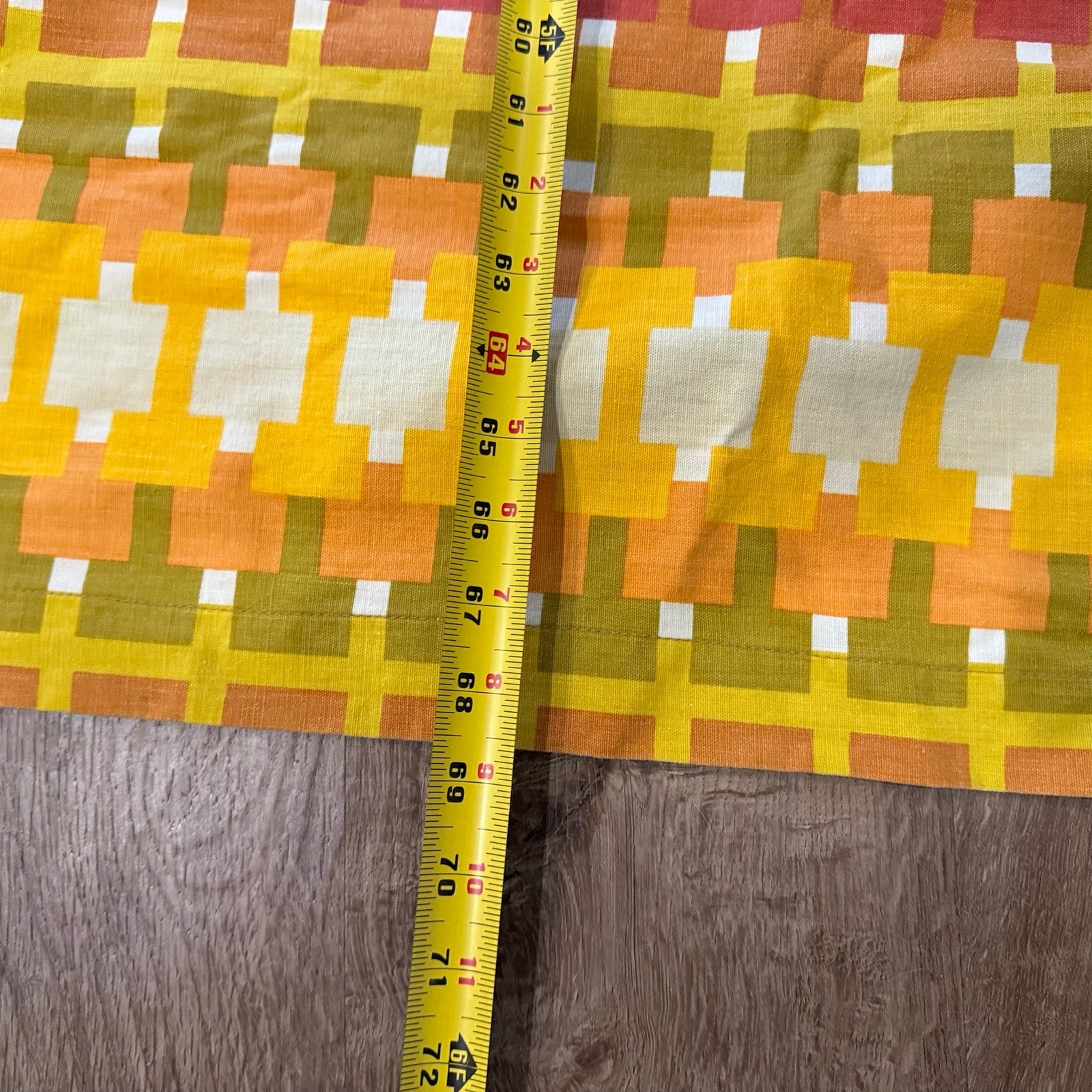 VTG Colorful Heavy Shower? Curtain Orange Yellow Green Red Geometric w/Rings 68”