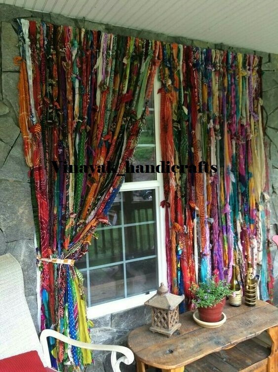 50 Strands, Bohemian gypsy rag Window Bohemian Valance Indian Backdrop curtains