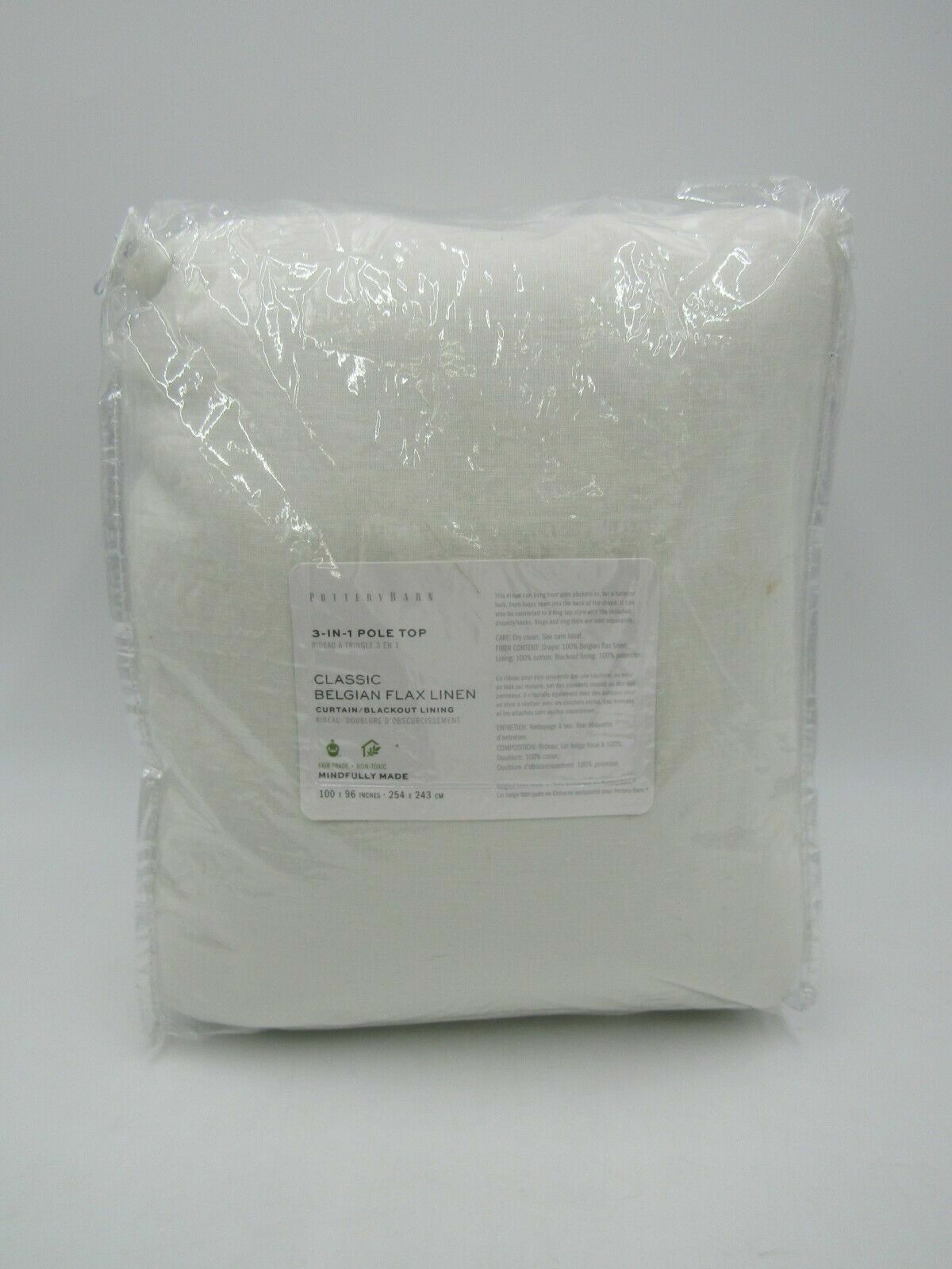 Pottery Barn Classic Belgian Flax Drape Blackout Classic Ivory 100x 96″ #A1040