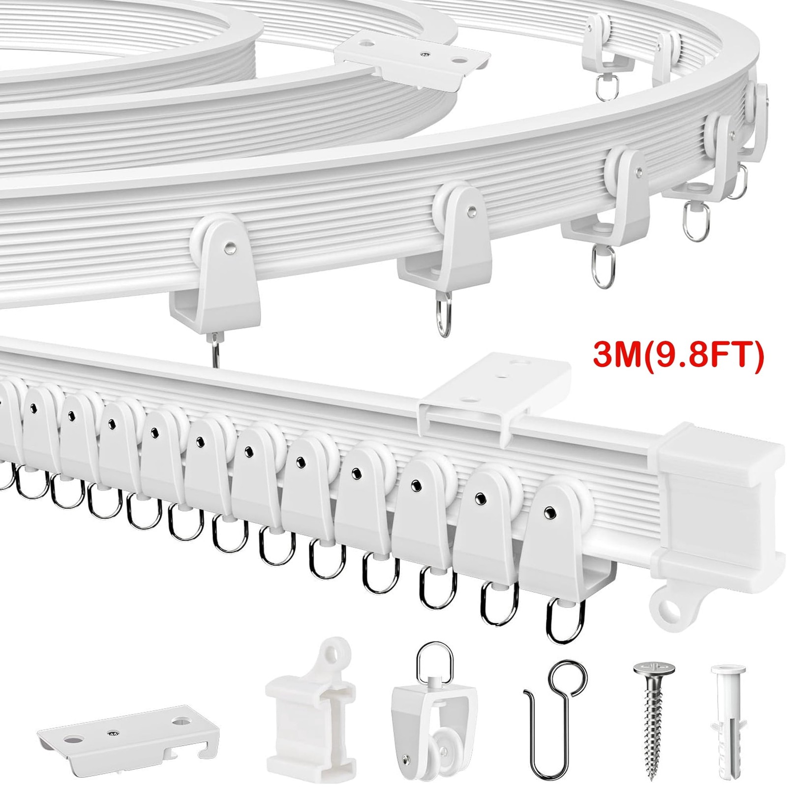 Flexible Bendable Ceiling Curtain Track, 9.8 ft (3M) Curved, Mount for Rail