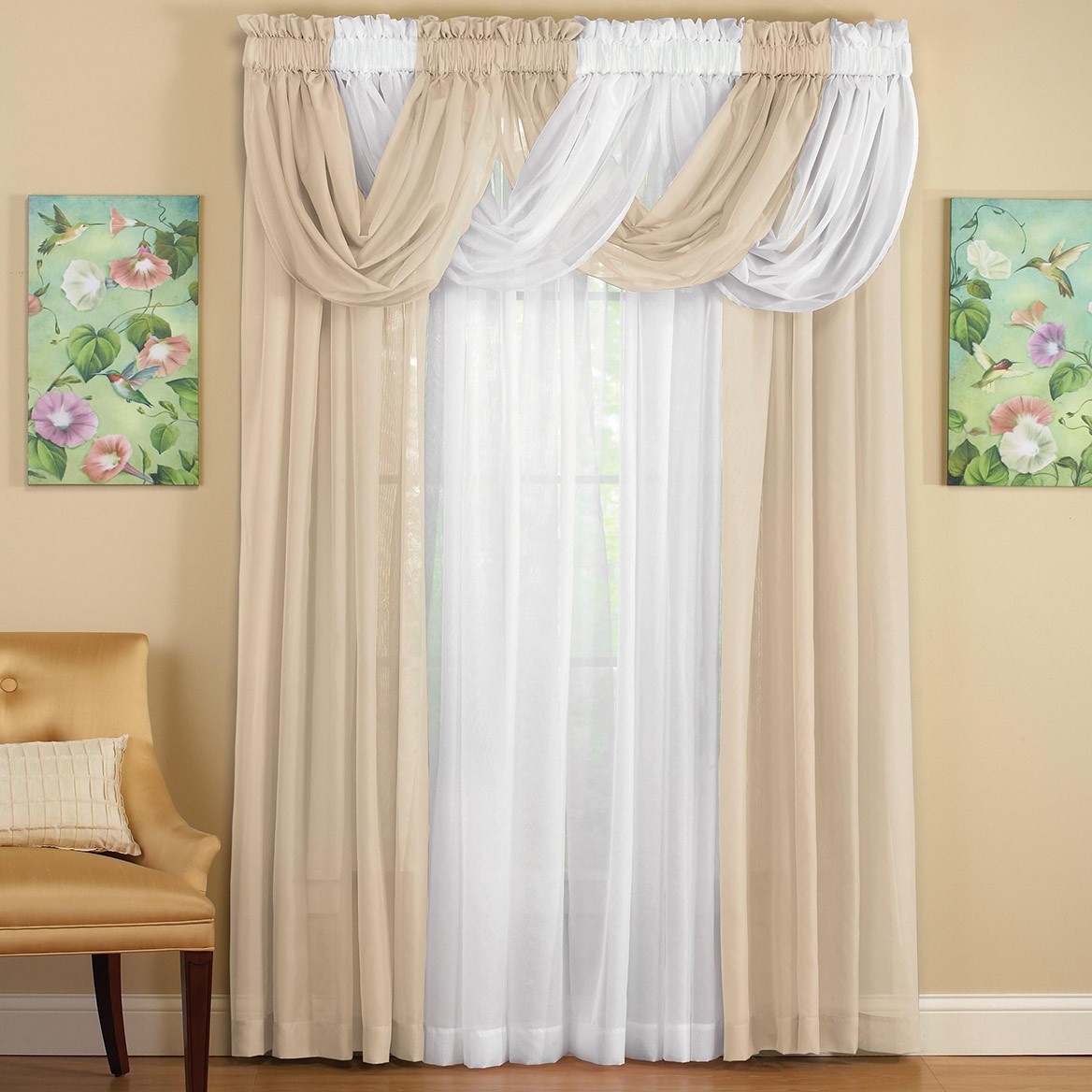 2-Piece Sheer Scoop Valance Set, Taupe