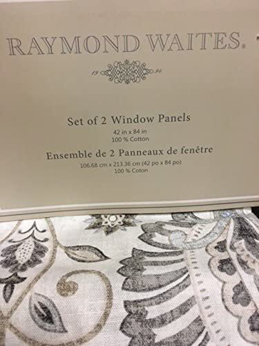 2 – Raymond Waites Curtain Window Panel Damask Grey Taupe Ivory Drapes 42 x 84”