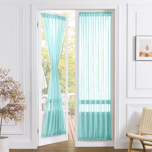 Sheer Door Curtains Closet Linen Textured 25″W x 72″L (Pack of 1) Aqua Blue