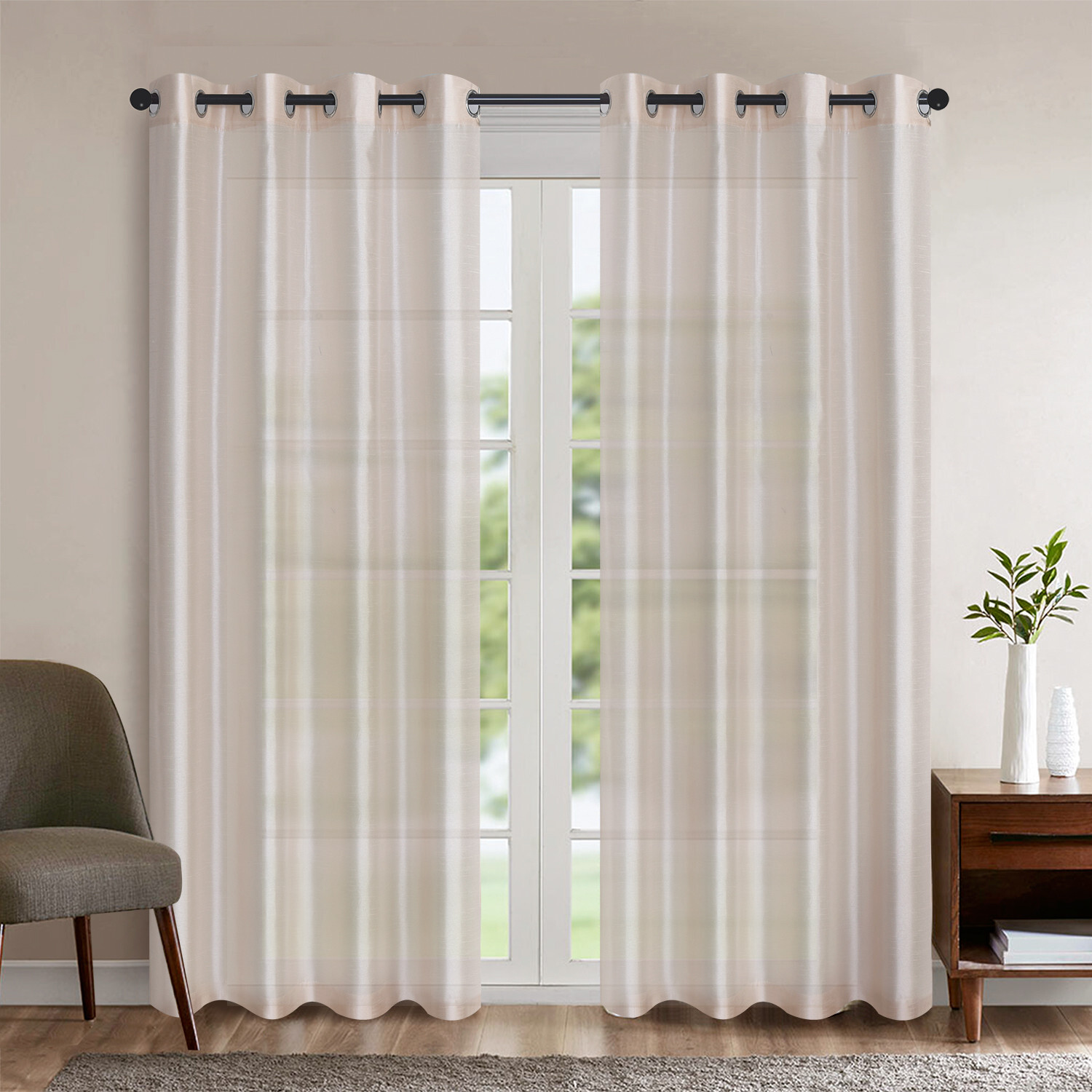 2 panels Elegant Semi Sheer Grommet Top Curtains Light Filtering Privacy Bedroom
