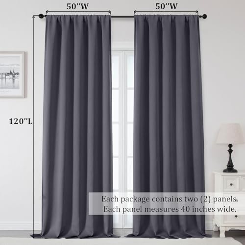 Sally Extra Blackout Curtains 120 Inches Long 2 50″W x 120″L (Pack of 2) Grey