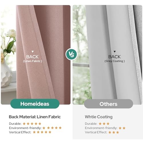 100% Linen Blackout Curtains for Bedroom, 52″W x 84″L (Pack of 2) Blush Pink