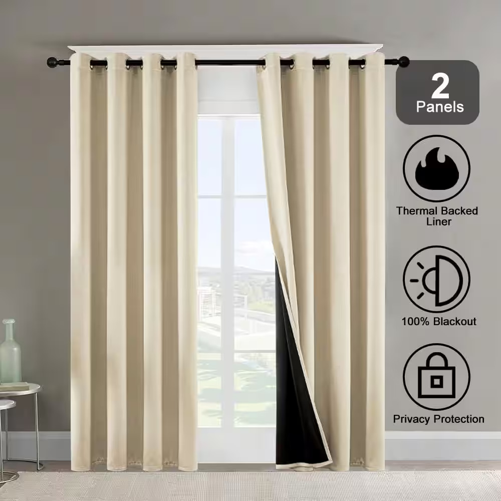 Beige Polyester Grommets Thermal Insulated with Coated Lining 52 In. W X 84 In.