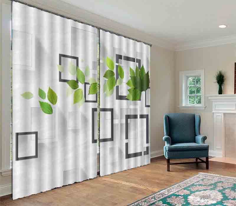 Many Mint Leaves 3D Curtain Blockout Photo Printing Curtains Drape Fabric