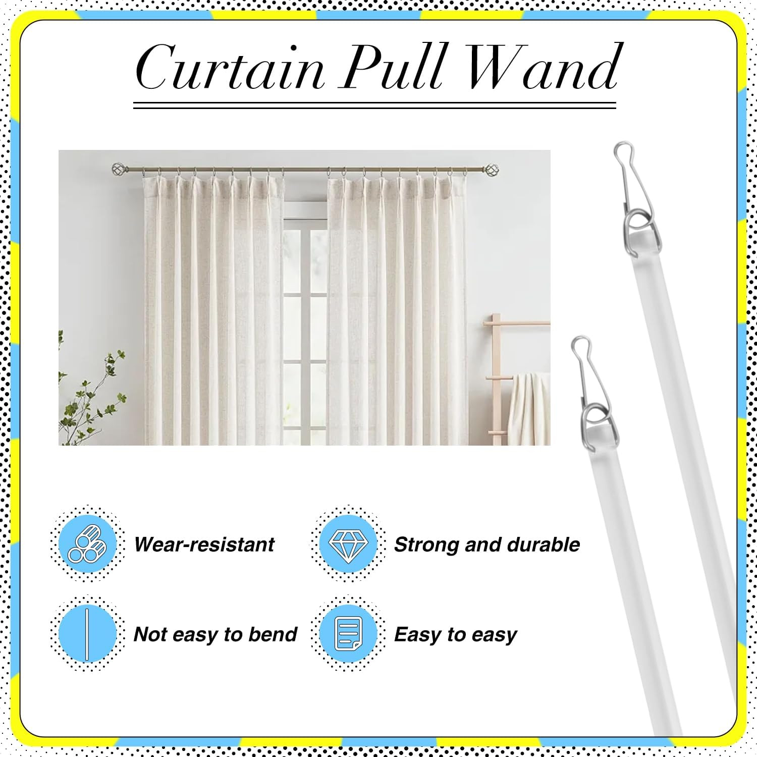 17 Inch Curtain Pull Wand, Clear Curtain Pull Rod with Hook, Drapery Pull Wand f