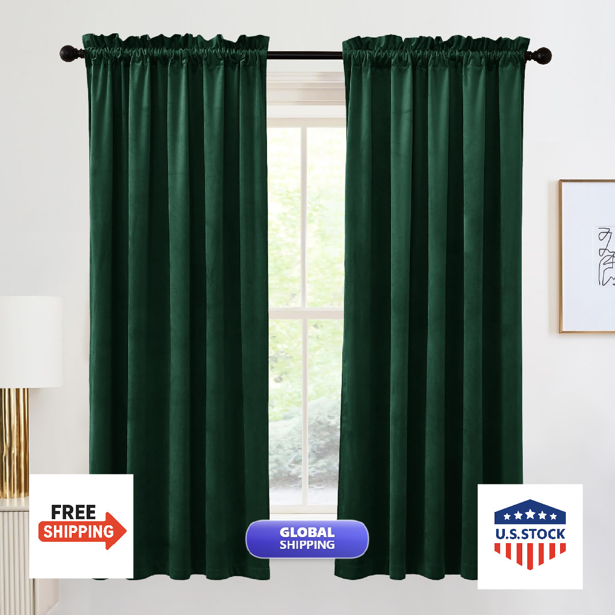 Ryb Home Velvet 72 Inches Long Rod Pocket Soft Fabric For Bedroom Cafe Hunter