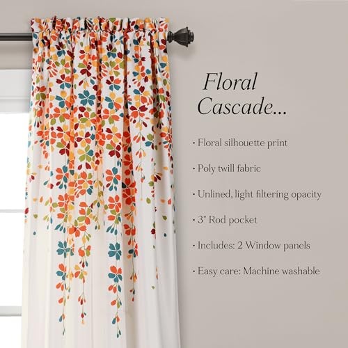 Weeping Flower Light Filtering 52″W x 84″L (Pack of 2) Turquoise & Tangerine
