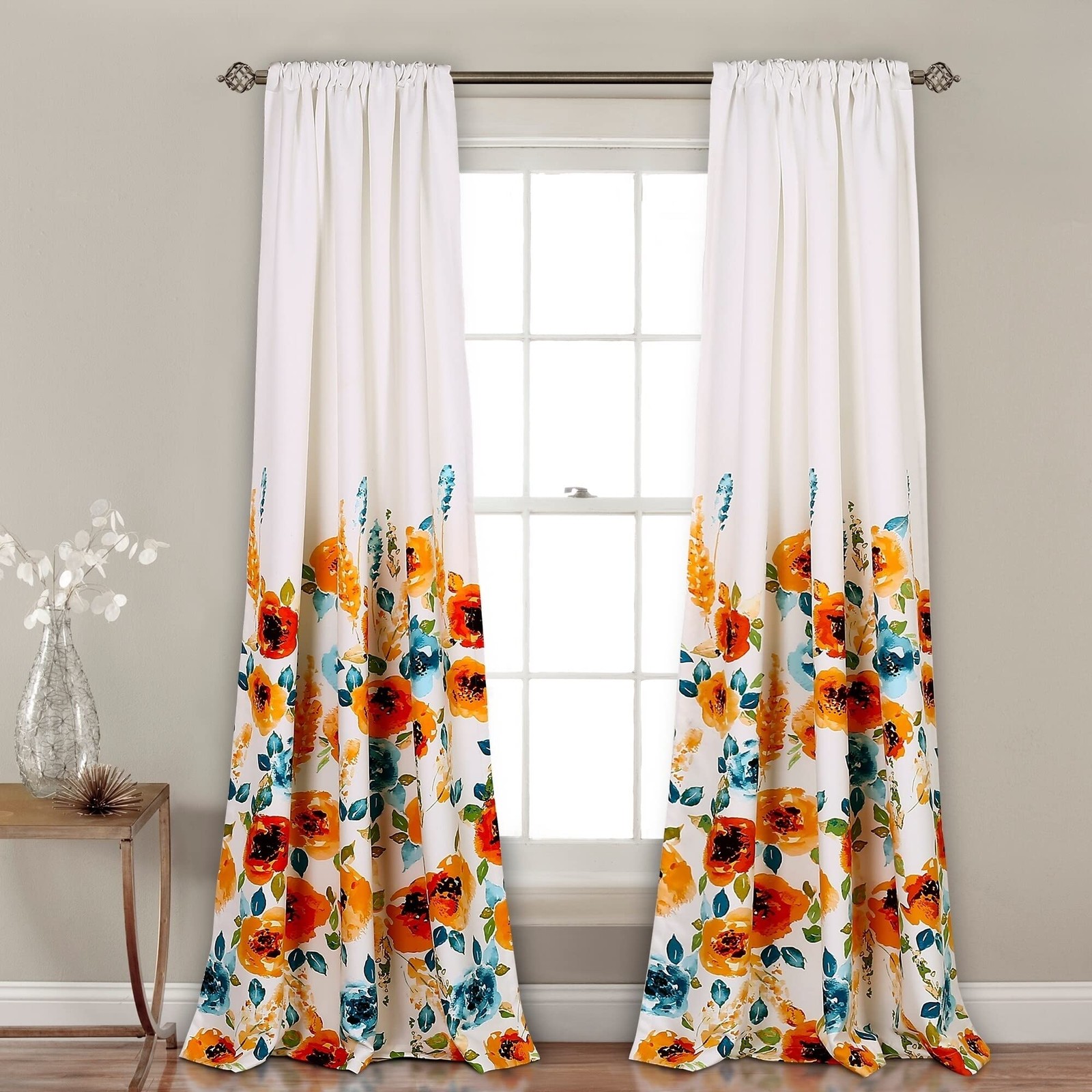 Percy Bloom Window Curtain Panel Pair 84 X 52 Tangerine And