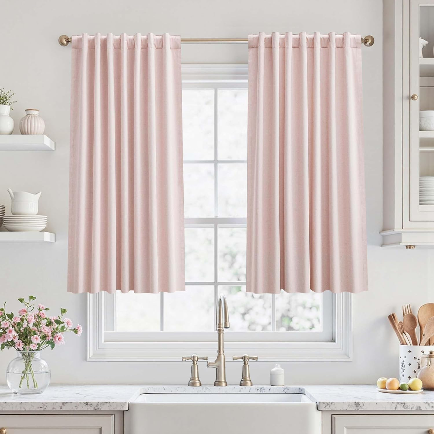 45 Inch Long Blackout Curtains for Living Room 2 Panels Set Thermal Window Short