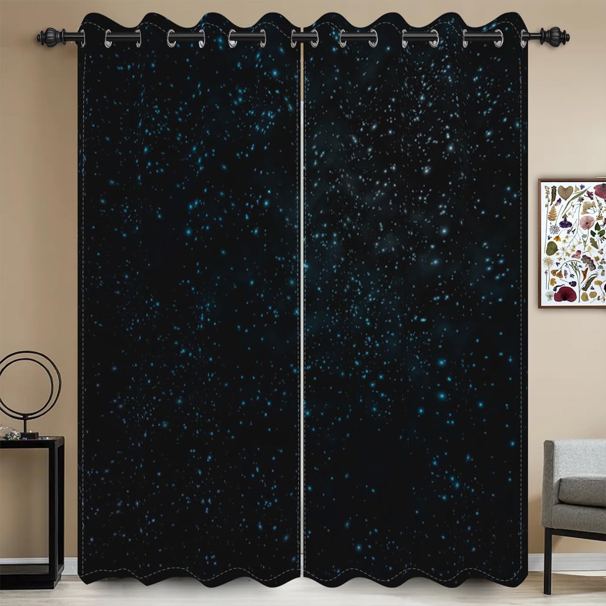 Umpoo 52×84 Inch Starry Sky Blackout Curtains Glowing Twinkle Blue Stars Glit…