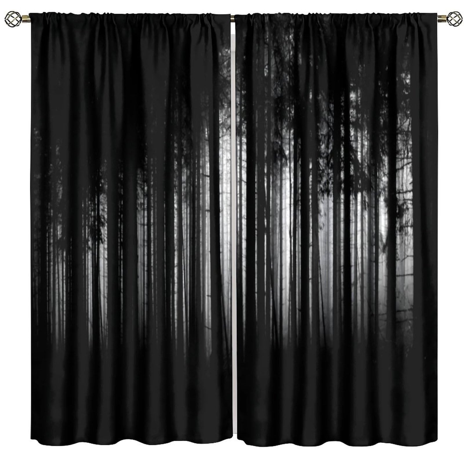 Gothic Forest Curtains Black Horror Dark Halloween Grunge Background Art Prin…