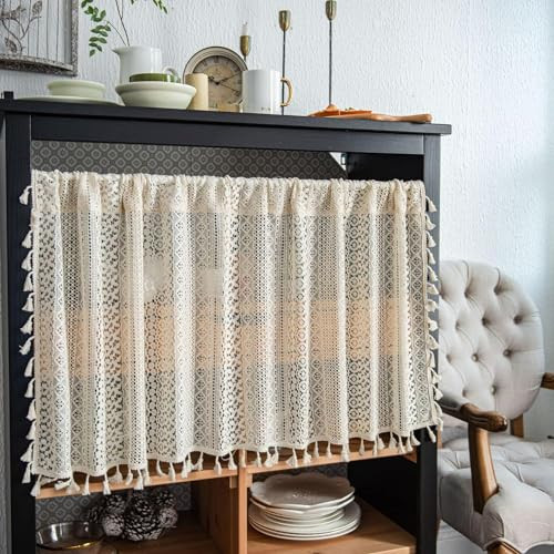 Beige Boho Window Toppers Valances Short Valances for Windows Wide Pocket