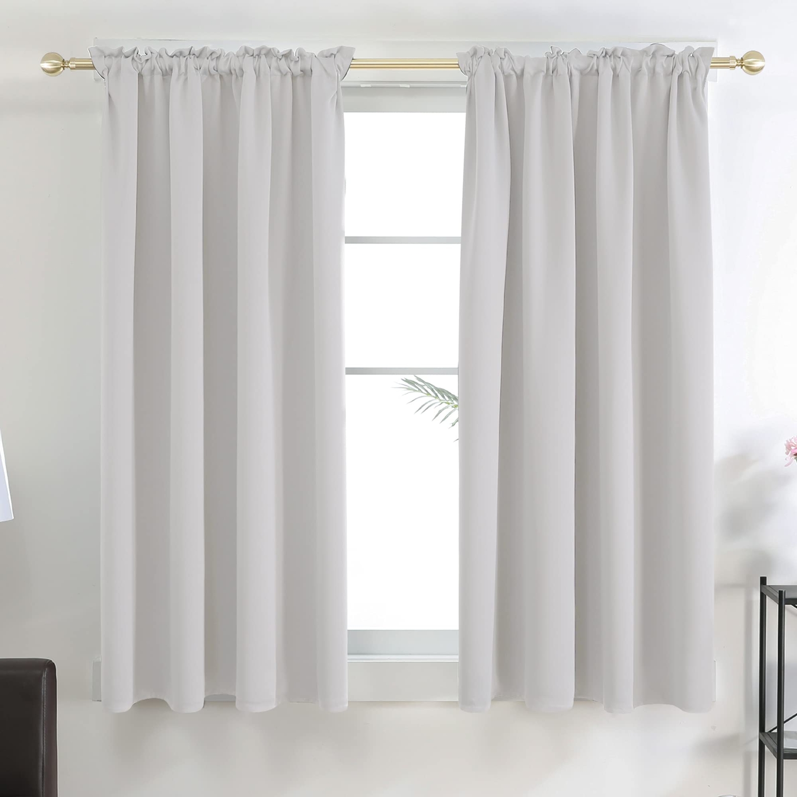 Rod Pocket Thermal Blackout Curtains Curtains(2 Panels, 52″Wx45″L, Silver Grey)