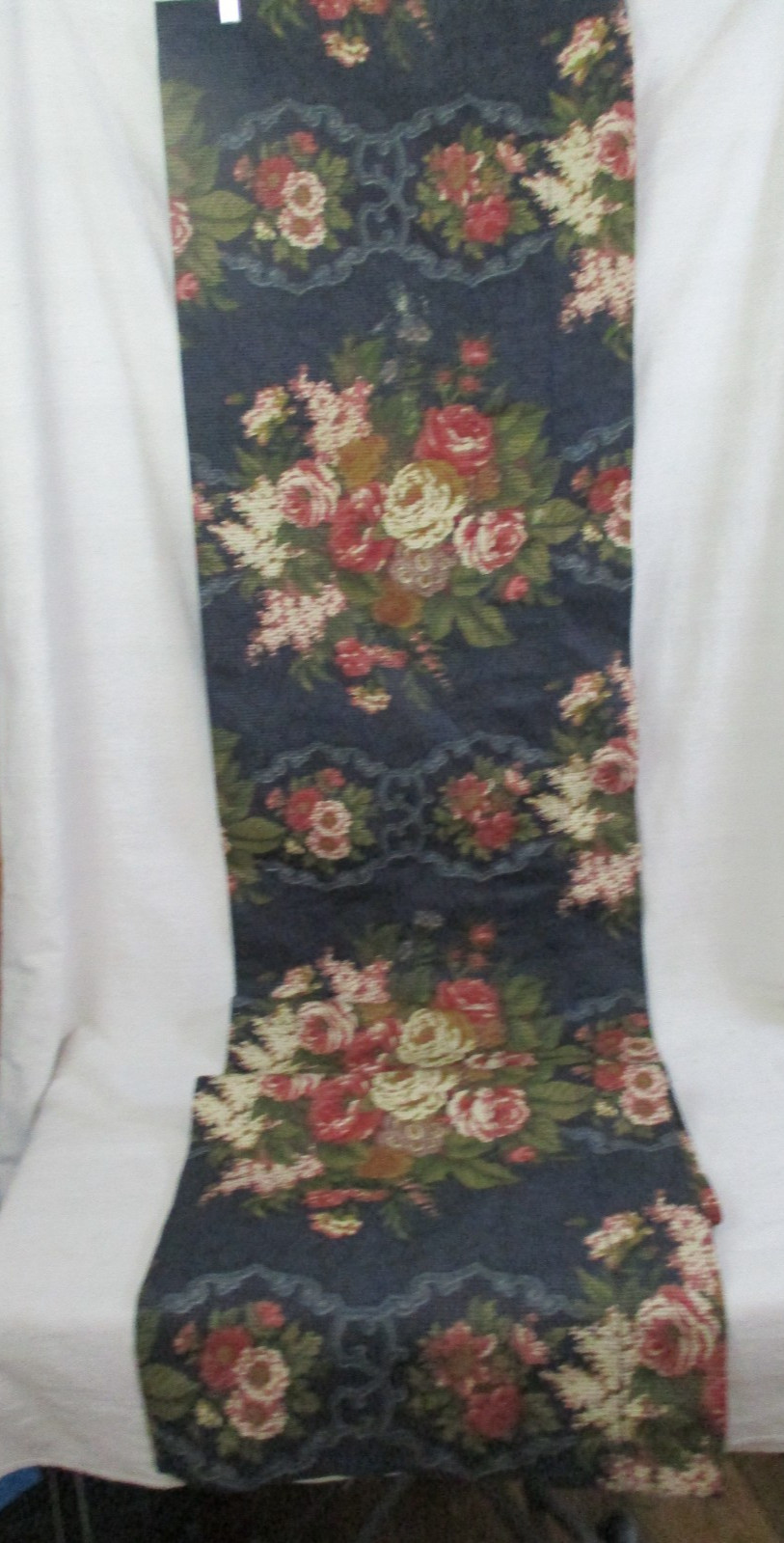 Vtg Wamsutta Window Valance Navy Blue w/Red Tan Floral Textured 84 x 15 Cottage