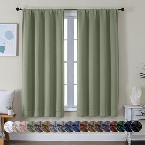 Ava Blackout Curtains for Bedroom 63 Inch 40″W x 63″L (Pack of 2) Sage Green
