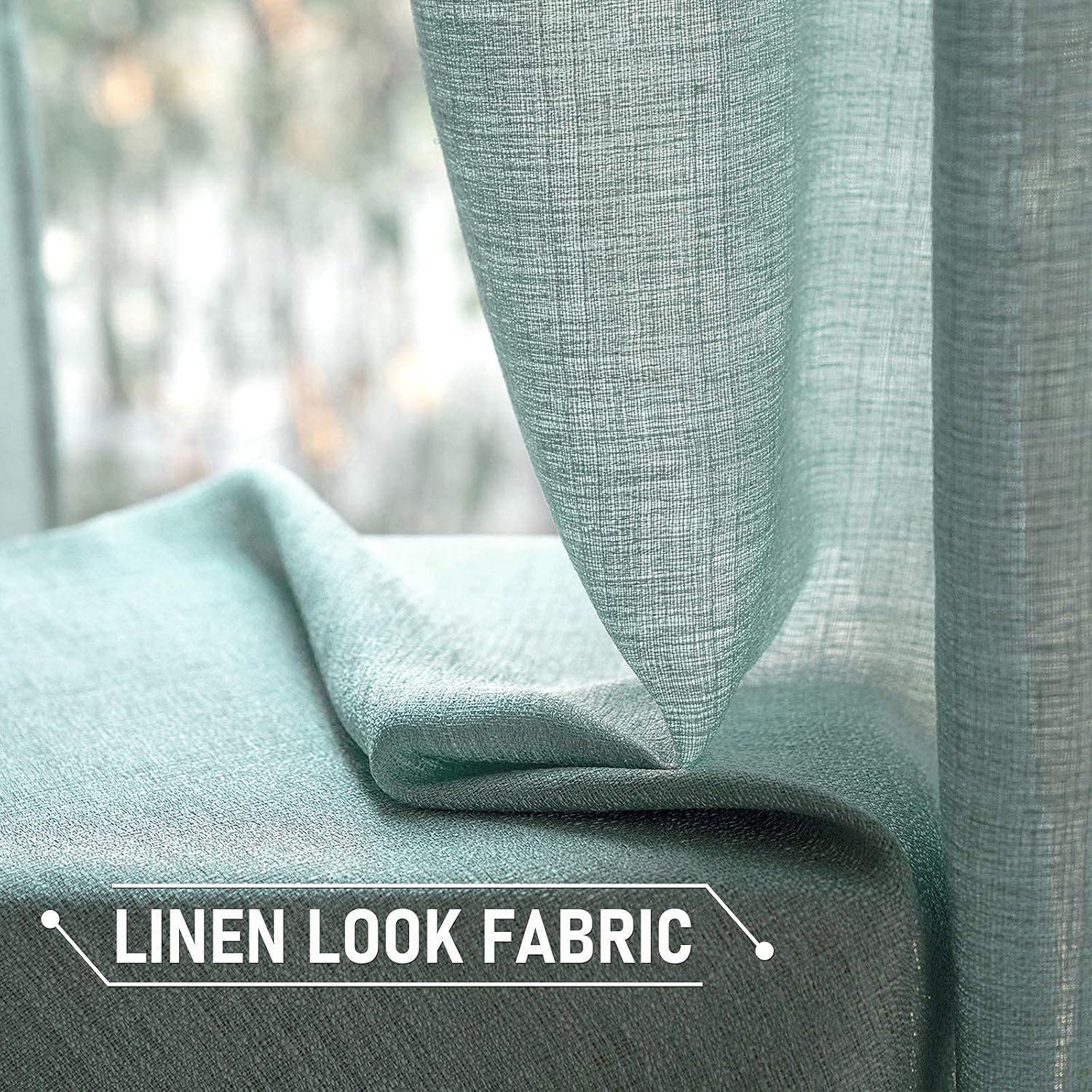 MIULEE Teal Green Faux Linen Textured Curtains 2 Panels for Bedroom Living Room