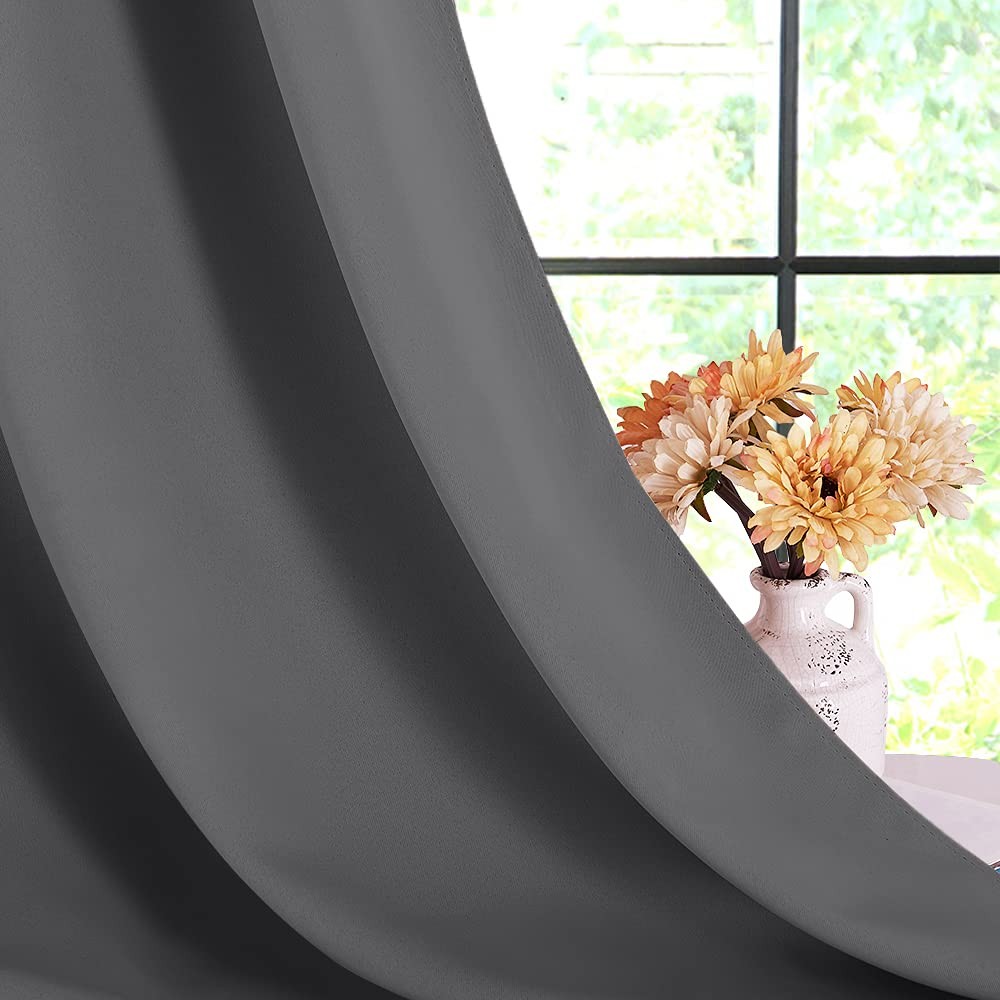 Grey Kitchen Blackout Short Curtain Panels for Bedroom, 45 Inch Long Thermal …