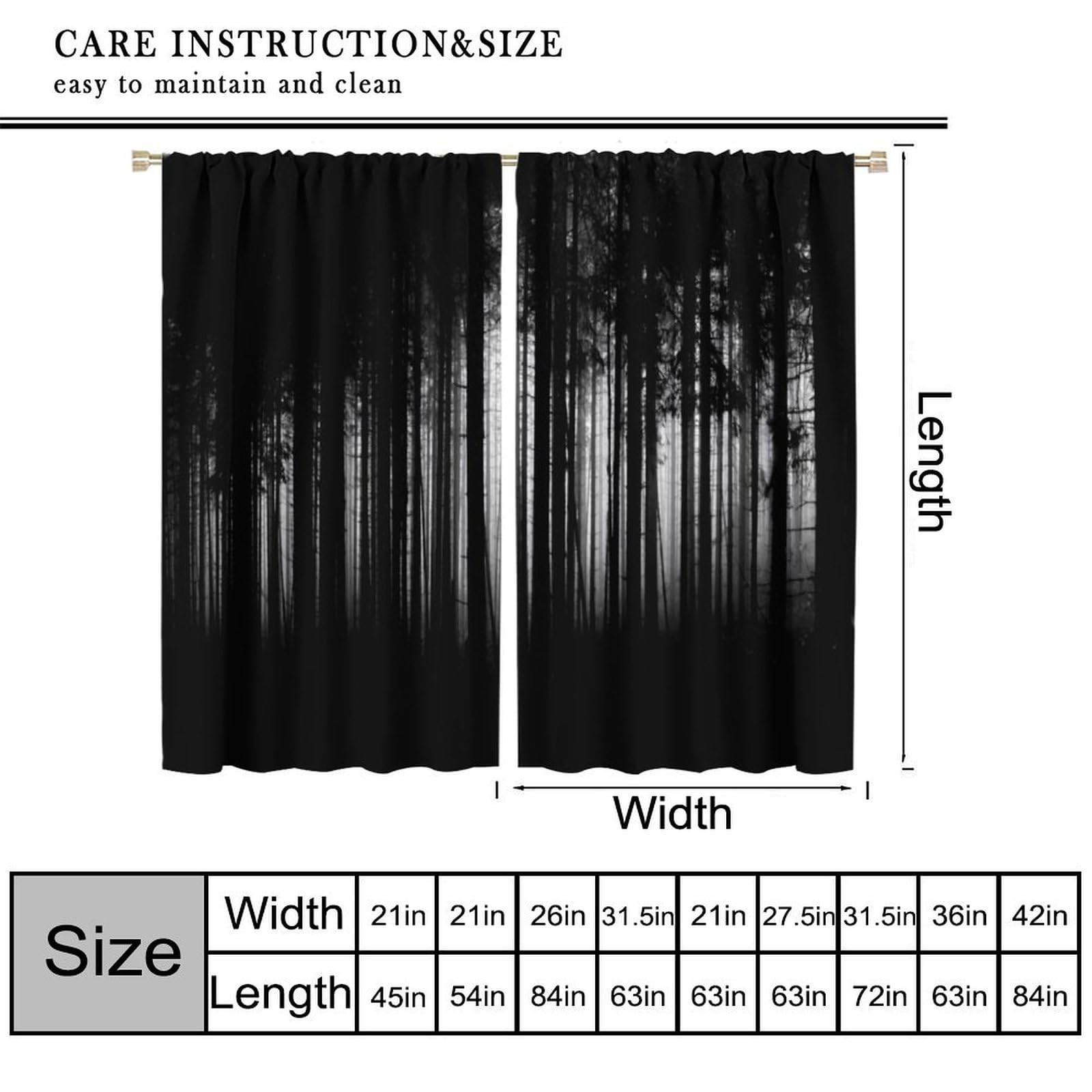 Gothic Forest Curtains Black Horror Dark Halloween Grunge Background Art Prin…