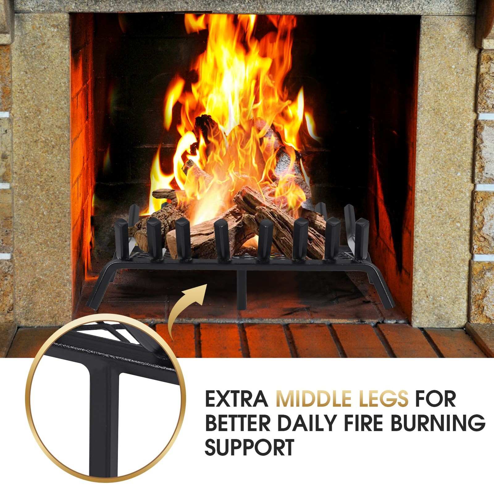 Fireplace Grate with Ember Retainer, 28″ Heavy Duty Steel Indoor, Chimney Hea…