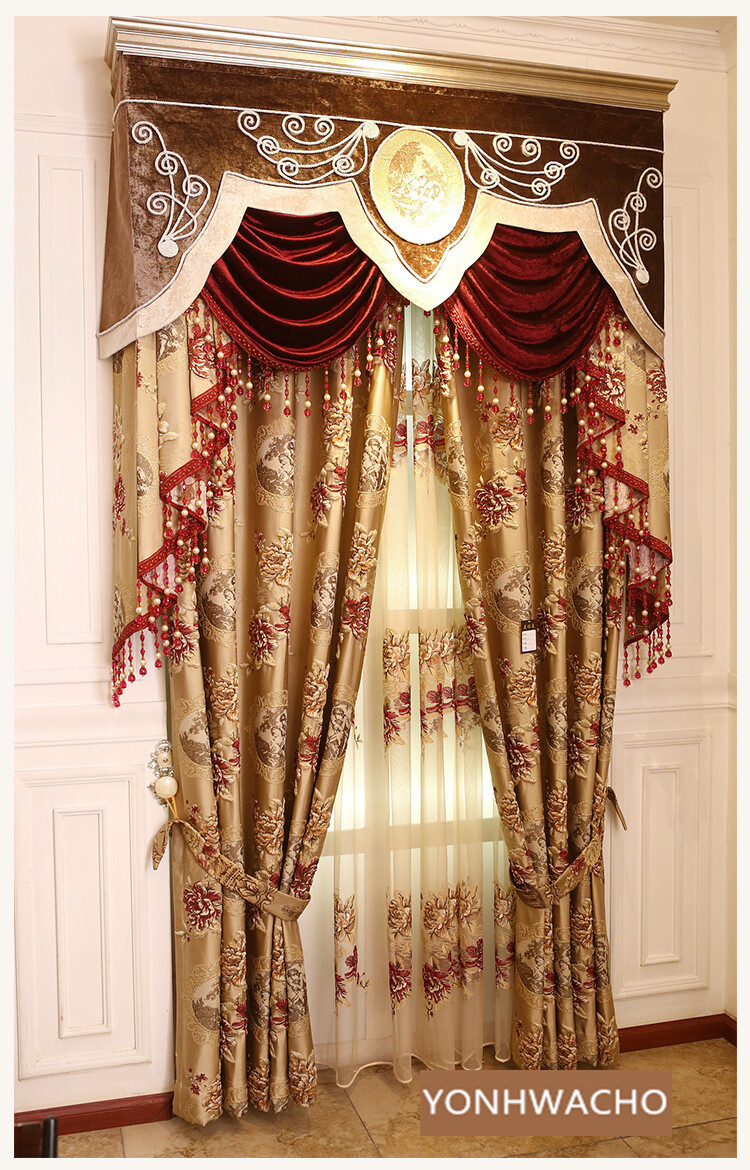 high-grade high precision jacquard brown cloth curtain tulle valance drape C1622