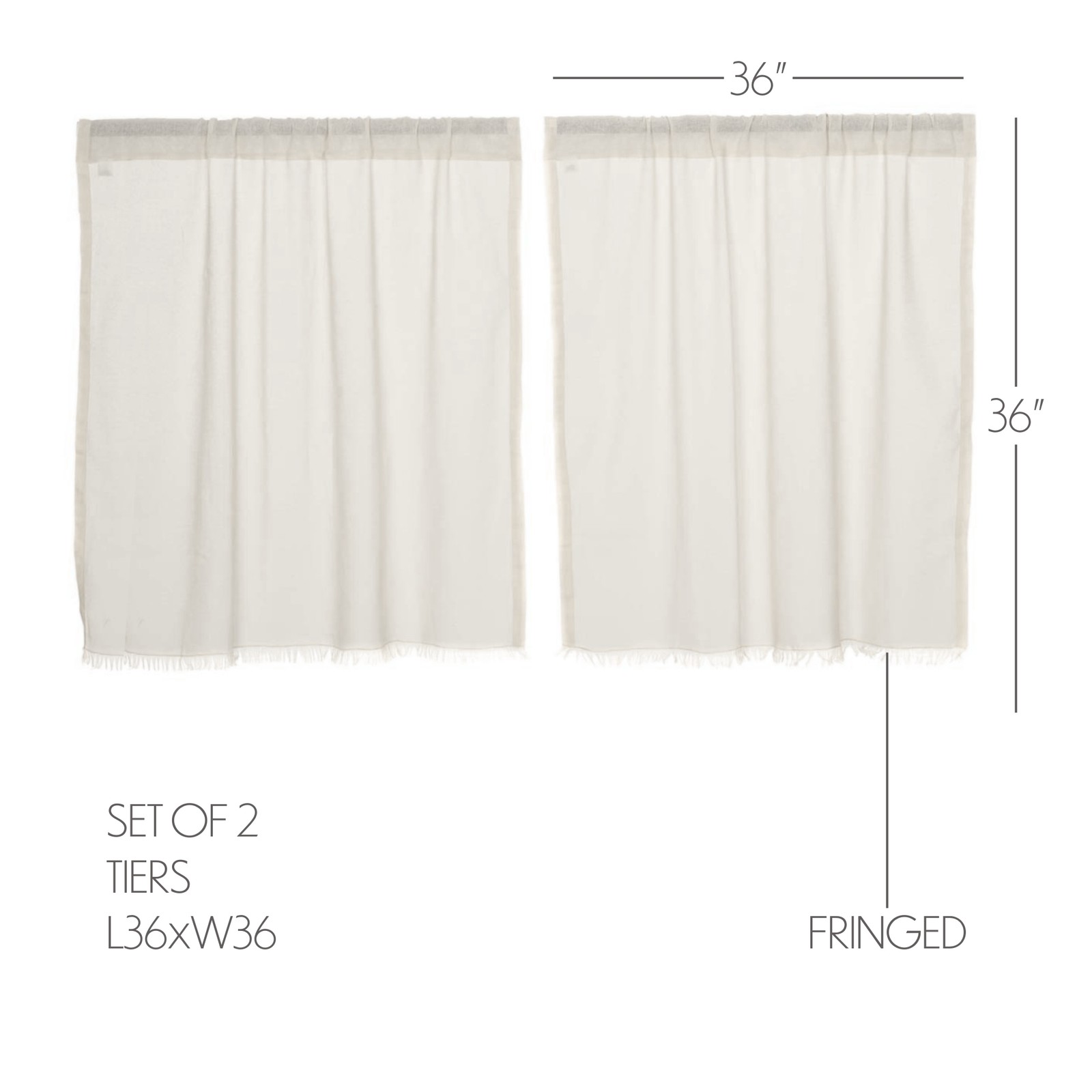 Farmhouse 36″x36″ Tier Pair Creme Rod Pocket Kitchen Window Curtains VHC Brands