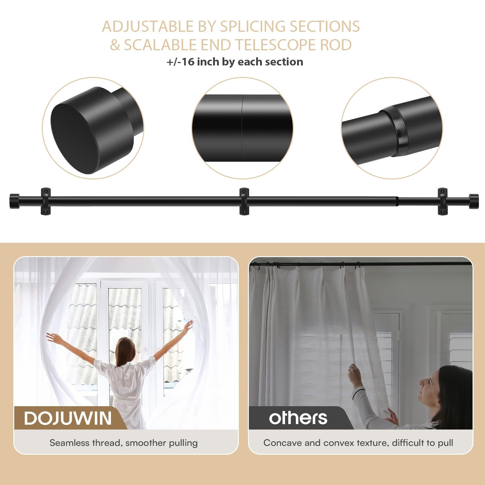 Extra Long Matte Black Curtain Rod 120-168 Inch (10-14 Feet) for Large Windows –