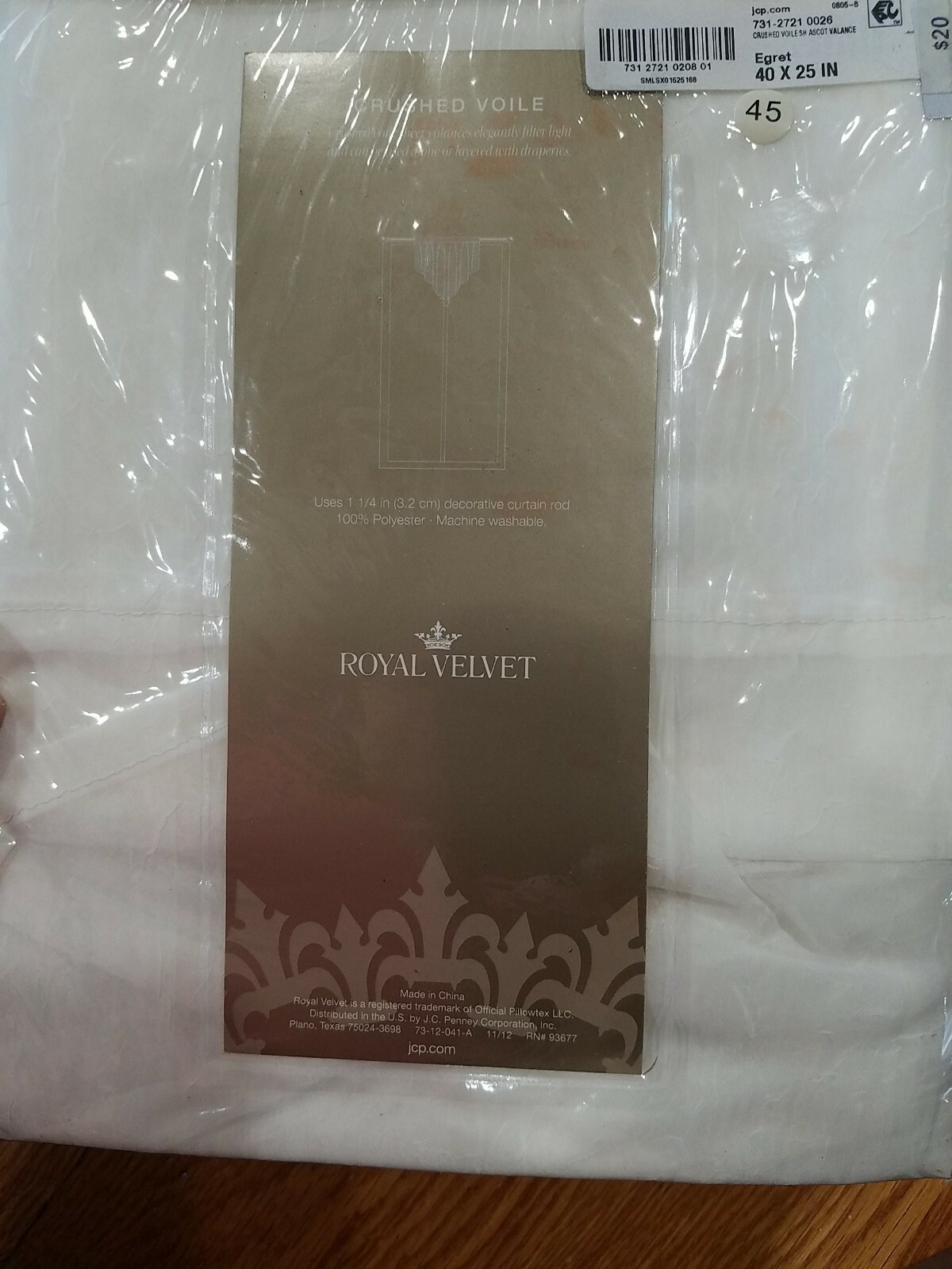 Royal Velvet Crushed Voile Rod Pocket Ascot Valance 40 W x 25 L Seagrass & Egret