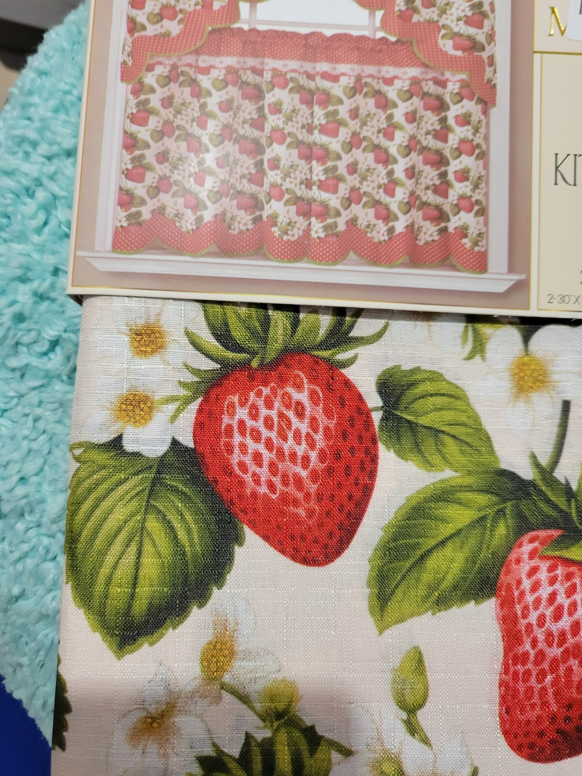 3pc.Printed Curtains Set :2 Tiers & Swag Valance Marin Strawberry Red/Green NEW