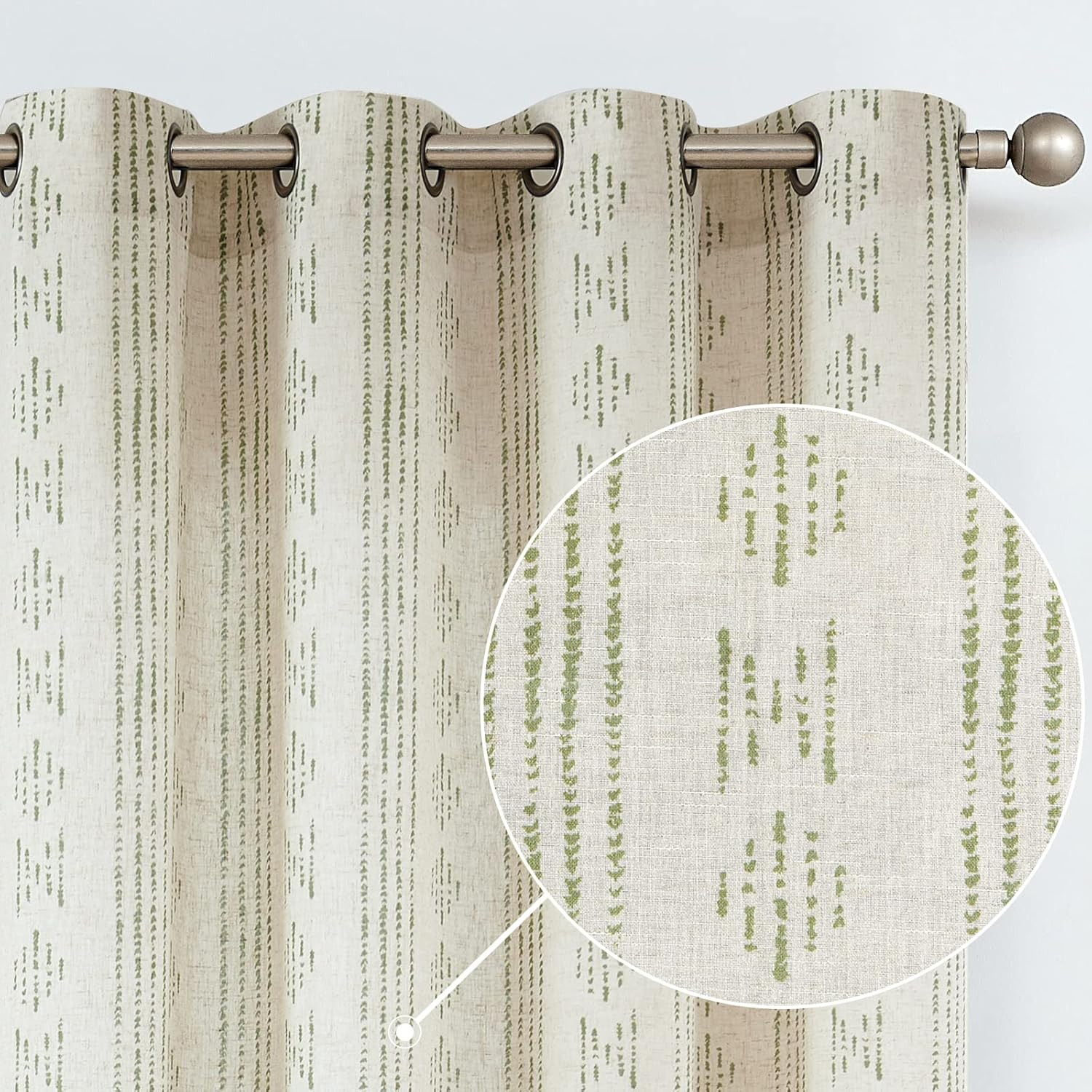 Boho Sage Green Geometric Curtains 84″ for Living Room & Bedroom, 2 Panels