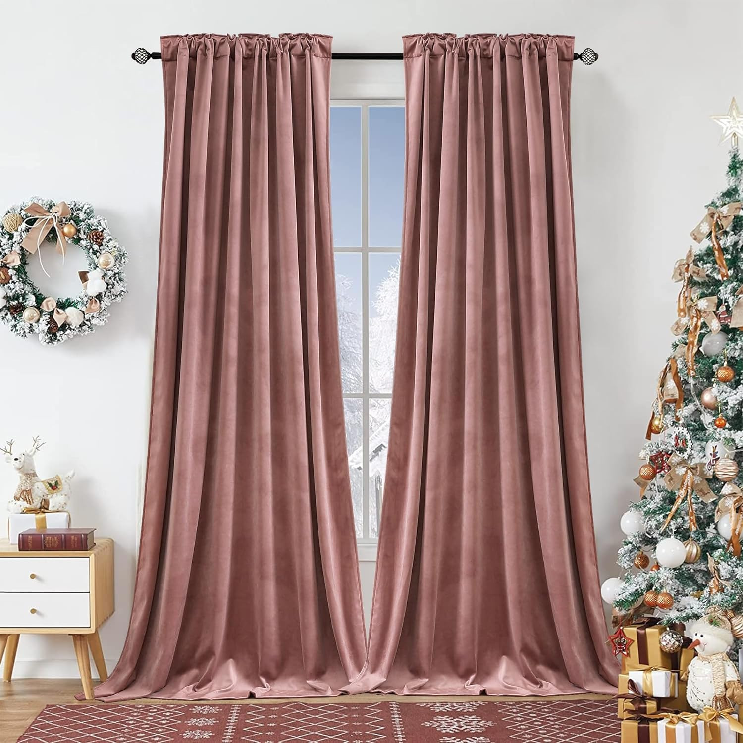 Wild Rose Velvet Curtains for Bedroom Window, Super Soft Vintage Luxury Heavy Dr