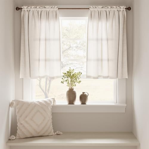 Kitchen Curtains Linen Tier Curtains 24 Inch Farmhouse Cafe W26 x L24 Beige